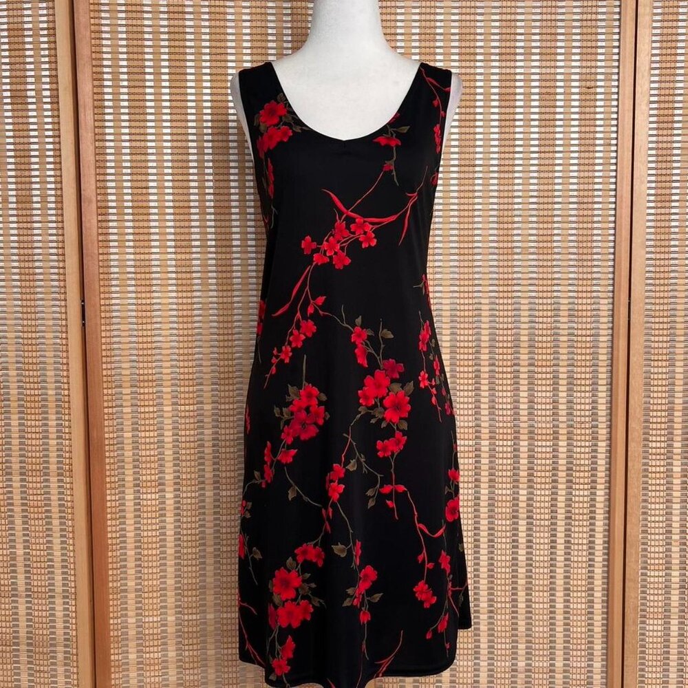 Vintage 90s Great American Sportswear black floral midi slip dress size M